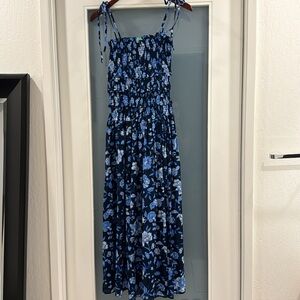 JCrew Smocked Midi Cover-Up Dress in Midnight Floral Blue Size Small